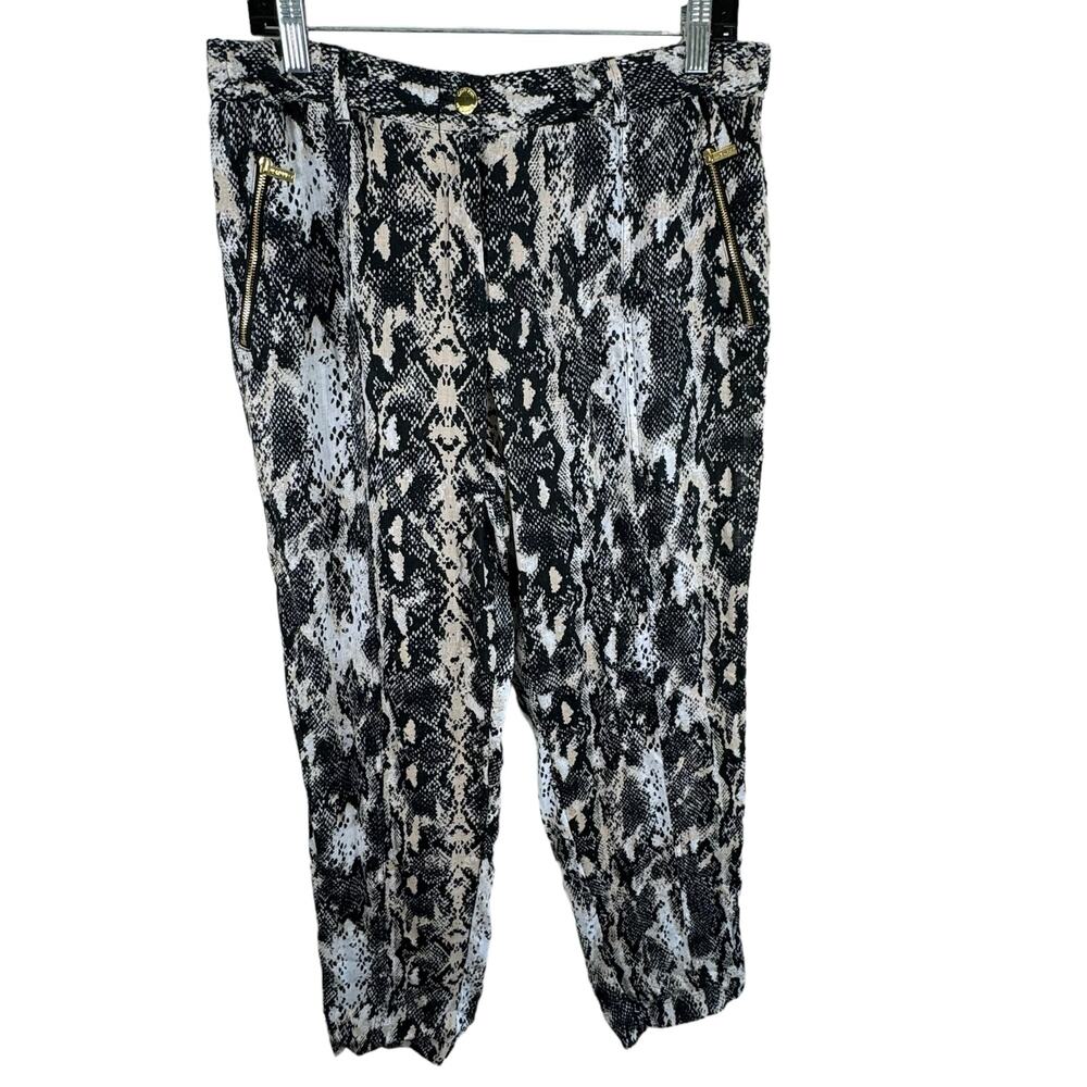 Calvin Klein 100% Linen Snakeskin Pattern Elastic Waist Light Pants Bold Loud 14